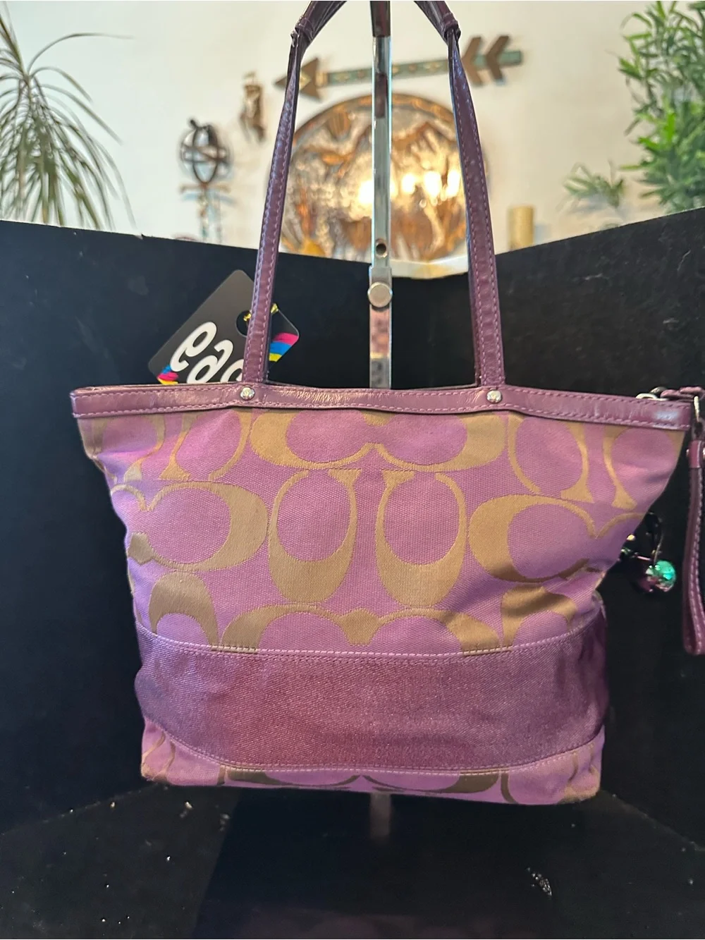 Coach #269 Poppy  Purple and Gold Signature Sateen Glam Tote